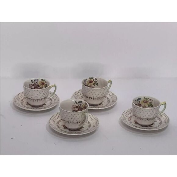 Royal Doulton Grantham Brown 6 Demitasse Espresso Cups and 4 Saucers D547 - Picture 3 of 9